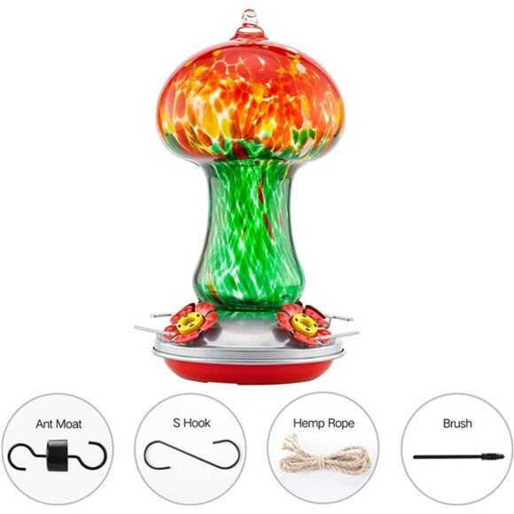 28 Ounces Hand Blown Glass Hummingbird Feeder for Outside, 4 Feeding Perch - Picture 5 of 6